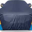 Car Cover Waterproof All Weather for Automobiles, 6 Layers Outdoor Full Exterior Cover Rain Sun UV Snowproof Protection with Zipper Cotton, Mirror Pocket for Sedan (190-195 inch) (XL, Blue)