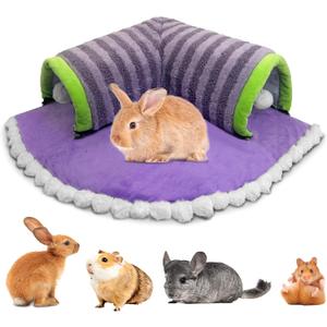 PINVNBY Guinea Pig Hideout Tunnel Bed Washable & Removable Rabbit Tubes Cozy Small Animal Tunnel Toys Guinea Pig Accessories for Hamster Hedgehog Chinchilla Ferret (Purple)