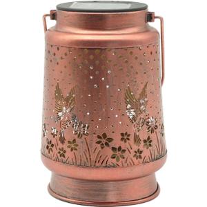 Decorative Solar Garden Lantern, Copper Finish, Hummingbird and Floral Design with LED Projection Light (Bronze Color (4.33in * 4.33 * 11.41))
