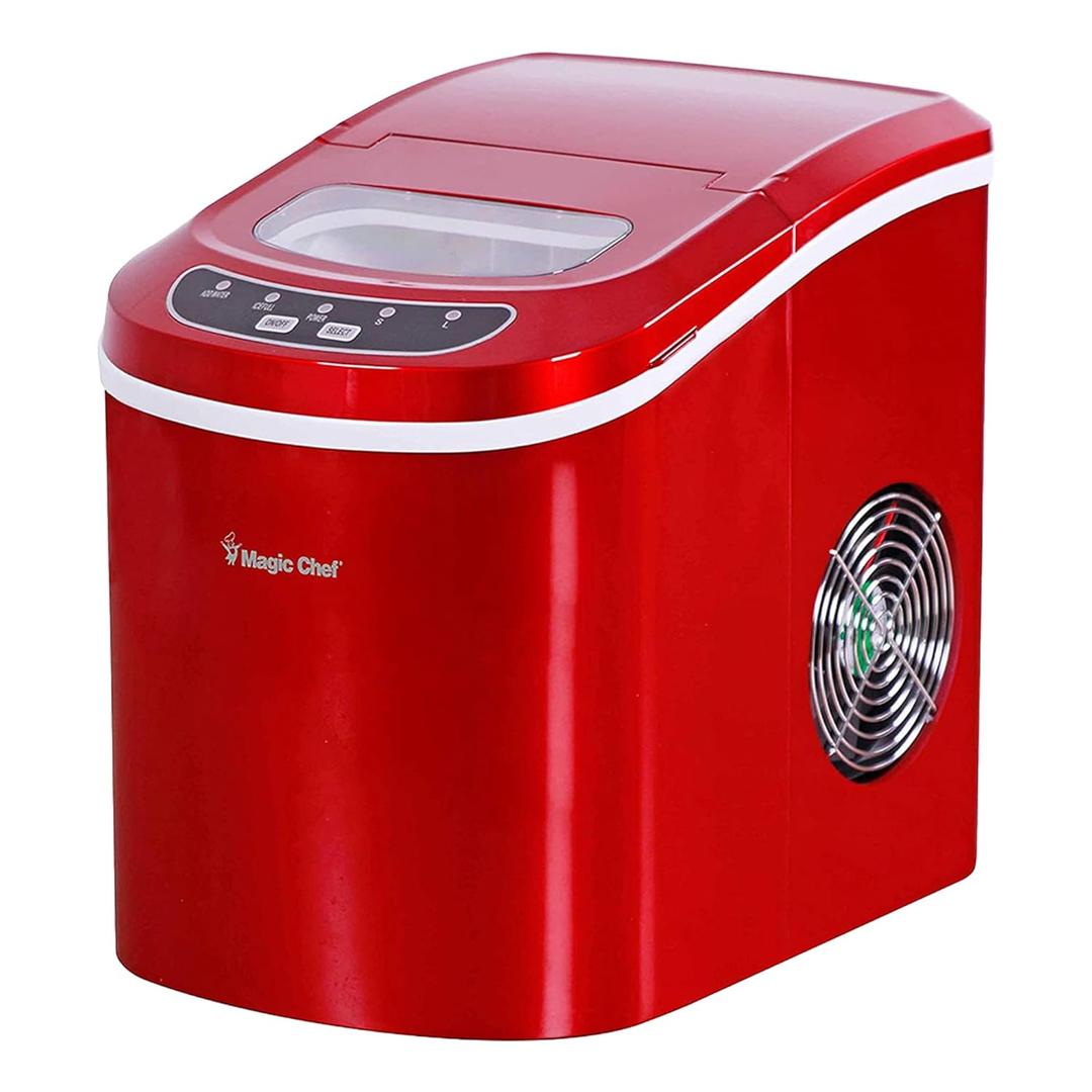 Magic Chef Countertop Ice Maker - Mini Portable Ice Machine - Home Bar Ice Cube Freezer, Makes up to 27 Pounds Per Day, Red (Stainless Steel)