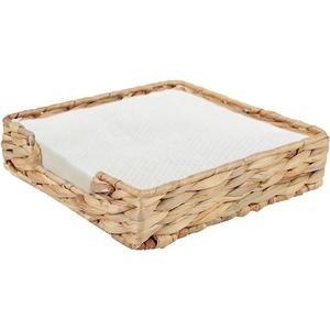 YAHUAN Water Hyacinth Napkin Holder Wicker Tissue Paper Holder Woven Napkins Dispenser for Kitchen,Serving Tray Basket for Tables (Original) (2.75"D x 8.66"W x 2.75"H)