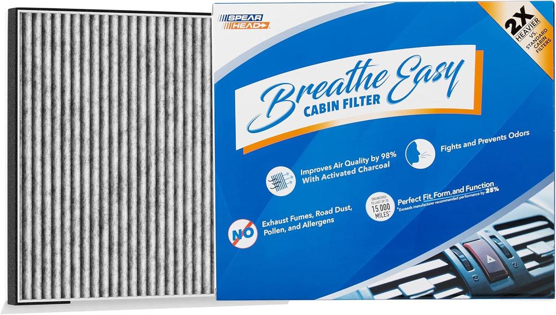 Spearhead Odor Defense Breathe Easy Cabin Filter | Fits Genesis G70 G80 G90 GV70 GV80/Coupe, Hyundai Equus Genesis, Kia K900 Stinger Telluride | Up to 25% Longer Lasting w/Activated Carbon (BE-735)