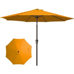 JEAREY 9FT Outdoor Patio Umbrella Outdoor Table Umbrellas with Push Button Tilt and Crank, Market Umbrella 8 Sturdy Ribs UV Protection Waterproof for Garden, Deck, Backyard, Pool (Sun Orange)