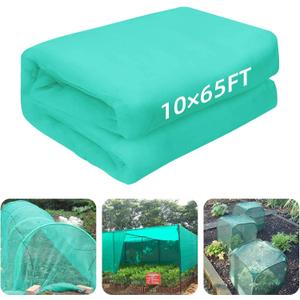 10 x 65FT Garden Mesh Netting, Ultra Fine Mesh Protection Netting Plant Covers Greenhouse Row Cover Raised Bed Screen Barrier Net for Vegetable Fruits Flowers Trees Crops, Green