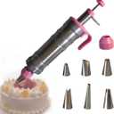 Dessert Decorating Piping Syringe Set Cake Decorating Tool Cookie Gun Press,Icing Decoration Gun,Frosting Piping Kit 6 Piping Icing Nozzles for Baking,Decorating Cupcake,Deviled Eggs (Silver & Pink)
