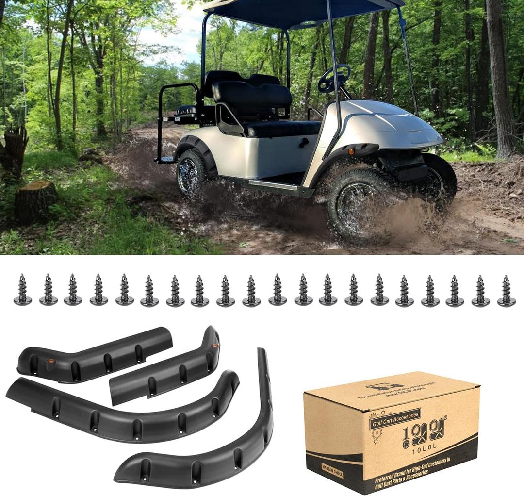 10L0L Front Rear Fender Flares for EZGO TXT 1996-2013 Golf Cart with Factory Body Kit (Not Fit Modified Golf Carts), Includes Stainless Steel Mounting Screws, Pack of 4
