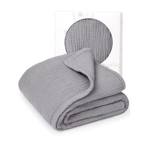 lulumoon Muslin Quilt Blanket, Crib Blanket for Baby and Toddler,47x47 Inches(Gray)