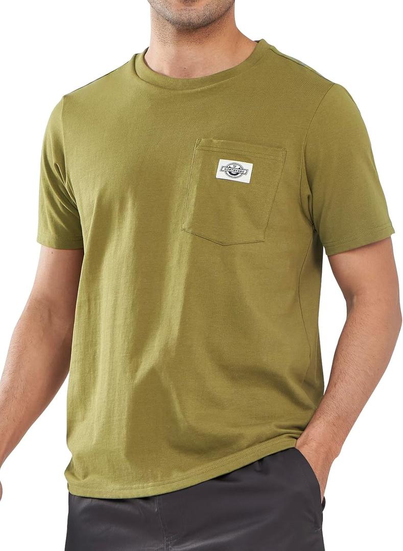 NORTHYARD Men's Cotton Shirts Heavyweight Short Sleeve Casual T-Shirts with Chest Pocket Work Wear (Green, S)