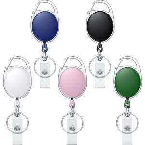 Uniclife 4 Pack Retractable Badge Reel for Badge Holder Heavy Duty Retractable Keychain Strong Colorful ABS Casing with Stainless Steel Spring Coil 24 Inch Nylon Rope Carabiner and Key Ring