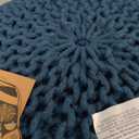 FRELISH DECOR Round Pouf Ottoman Hand Knitted 100% Cotton Pouf Foot Stool - Knitted Bean Bag - Floor Chair for Living Room Bedroom - Foot Rest for Couch (20 Diameter x 14 Height) - Teal