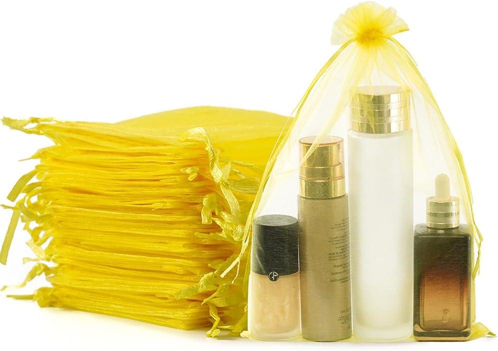 Meowoo 100PCS Organza Bags, 8x12in Small Mesh Bags Drawstring, Mesh Gift Bags Drawstring for Jewelry, Candy, Christmas, Sachets, Festivals, Bathroom Soaps, Makeup Organza, Wrapping Supplies(yellow)