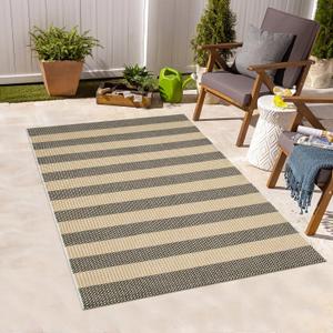 Black and Tan Boho Striped Rugs, 3x5 Rug Outdoor Front Door Mat Hand Woven Washable Rugs for Entryway, Foldable Front Porch Rug for Kitchen/Home Entrance/Farmhouse