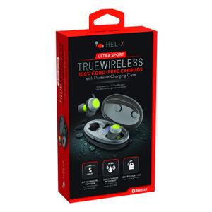 Helix True Wireless Ultra Sport Earbuds, 5.0 Bluetooth Earphones, HD Audio, SecureLock Fit, IPX4 Waterproof, Auto-Pairing, Workout, Sport (Water/Sweat Resistant)