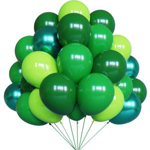 YMSZ Green Balloons, 67pcs 12 Inch Metallic Green Dark Green Lime Green Latex Balloons for St. Patrick's Day, Baby Shower, Jungle Safari Birthday Party Decorations