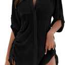 Blooming Jelly Womens Bathing Suit Cover Ups Bikini Swimsuit Coverup Drawstring Button Down Beach Dress Shirt (Small, Black)