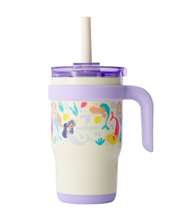 Reduce 14oz Coldee Vacuum Insulated Stainless Steel Straw Tumbler Mermaids: Kids Leakproof Drinkware