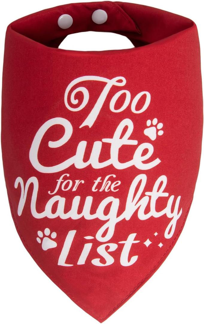 Christmas Dog Bandanas Naughty & Nice Idea Funny Holiday Stocking Pet Scarf Gifts - Too Cute for the Naughty List, Solid Red, Extra Large Breed, 75lbs+