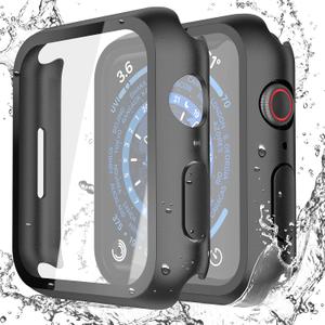Misxi 2-Pack Waterproof Hard Case with Tempered Glass Compatible with Apple Watch Series 9 Series 8 Series 7 45mm, Ultra-Thin Tough Protective Cover for iWatch Screen Protector, Matte Black