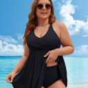 Edelqual Plus Size Tankini Swimsuits for Women Two Piece Tummy Control Bathing Suit Swim Dress Swimwear Full Coverage Swimdresses with High Waist Shorts (Black,3XL)
