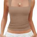 Avidlove Women's Square Neck Tank Top Double Lined Basic Crop Tops Going Out Shirt Slim Fit Summer (Medium, Khaki)