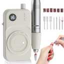 Portable Nail Drill Electric File: 35000RPM Professional Rechargeable Nail E File Machine,for Acrylic Nails Gel Polishing Removing, Cordless Efile with Bits Kit for Manicure Salon Home (White)