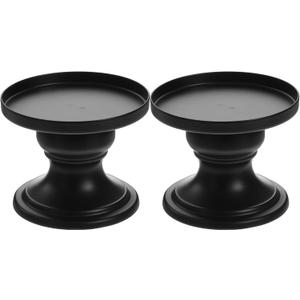 Homoyoyo Black Candle Holders for Pillar Candles: Pedestal Holders Iron Pillar Decorative Candlestick Stand for Weddings Party Halloween Christmas Home Decoration Taper, Table Mantle Firep