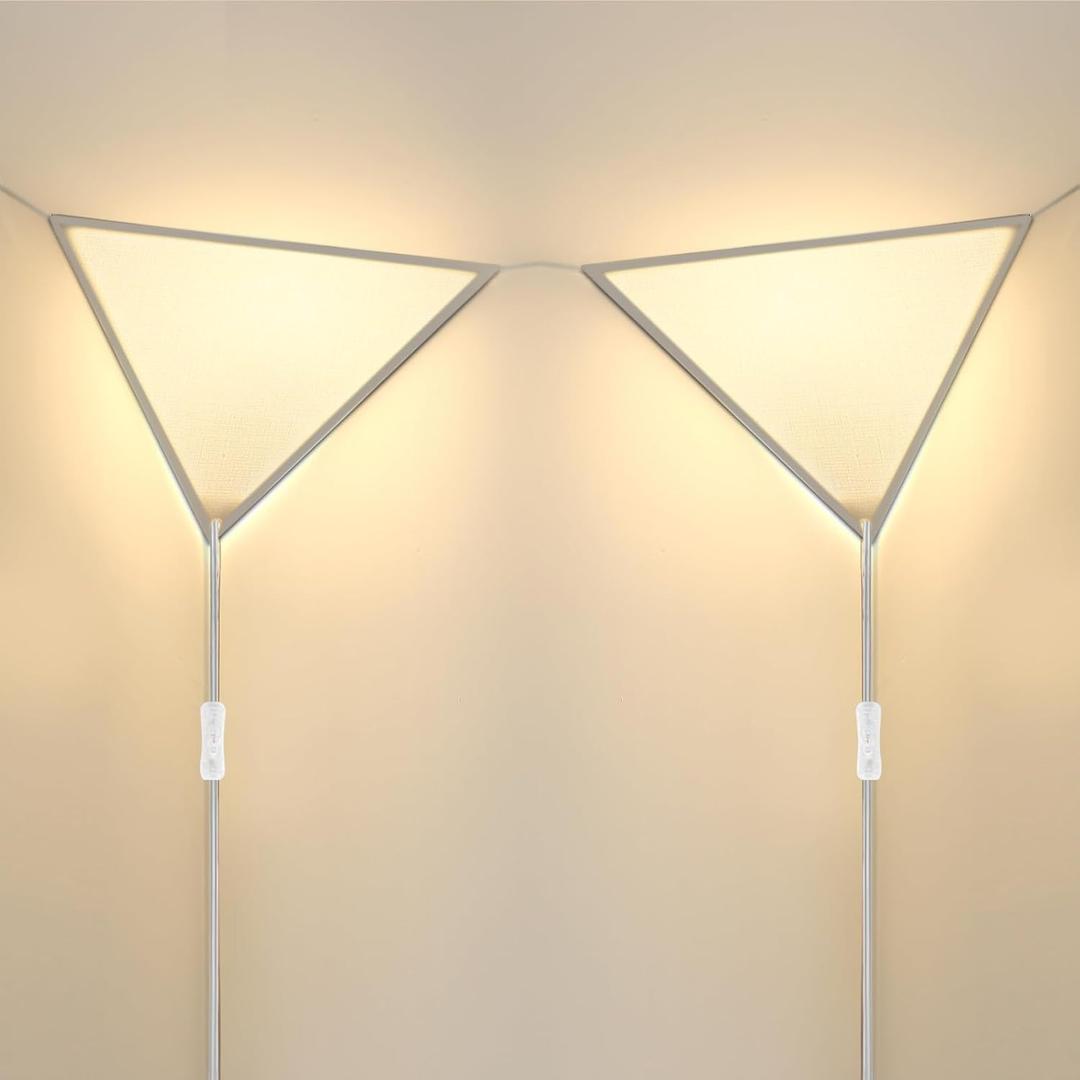 Easy Installation Corner Light with Linen Shade, 2 Pack Corner Lights for Living Room, Space-Saving Plug in Ceiling Light with Switch, Modern Apartment Lighting for Bedroom, Office, Study