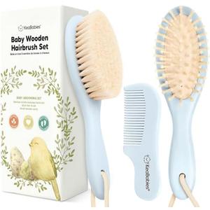 Baby Hair Brush Set for Newborns - Soft Goat Bristle Wooden Baby Brush and Comb Set Newborn Grooming Kit for Cradle Cap, Durable & Gentle, Boy, Girl Infant Essentials Care Kit (Regular, Frost)