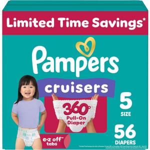 Pampers Diapers - Cruisers 360 - Size 5, 56 Count, Babyproof up to 100% Leakproof Pull-On Diaper