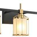SOLFART 3 Lights Bathroom Light Fixtures Over Mirror Bathroom Lights Over Mirror Vanity Lights for Bathroom Black Brass Light Fixture Frosted Glass 3T