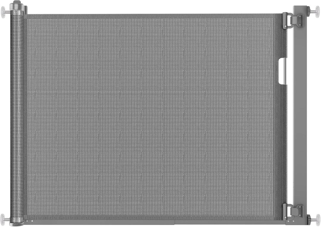 Malier Retractable Dog Gate, 29-42" No Drilling Pressure Mounted Mesh Dog Gate for Indoor, Extra Wide Metal Frame Pet Gate Walk Through Safety Black for Stairs, Doorways (Gray, 29 x 42 Inch)