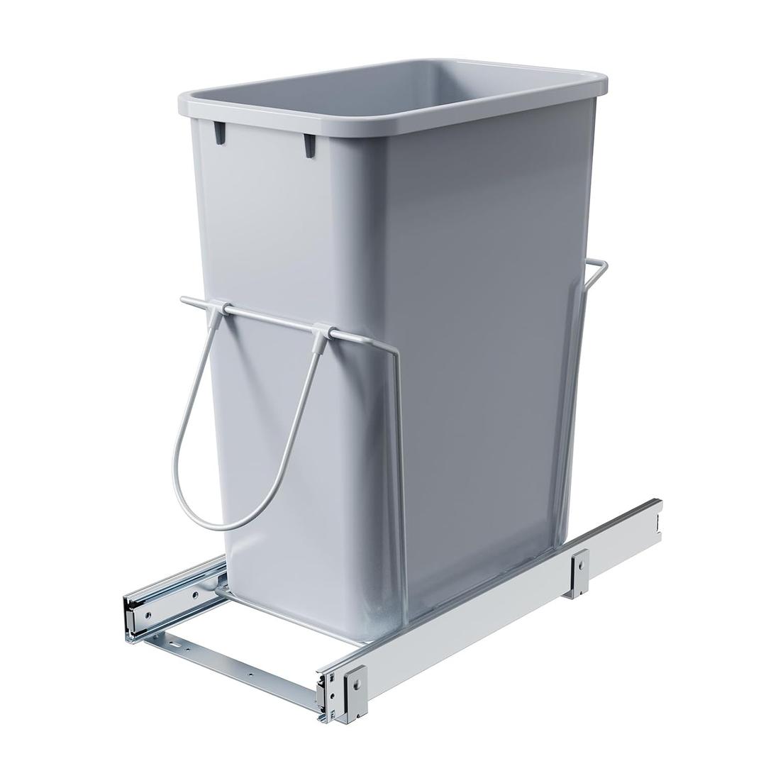 Single Pull-Out Trash Can, 35QT Under-Cabinet Kitchen Bin, Metal Frame, Grey, Fits Above 14 Opening Cabinets