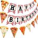 Containlol 3 Pieces Pizza Party Decorations Pizza Banner Garland Supplies Happy Birthday Pennant Banner for Birthday Party Pre Assembled Hanging Decoration