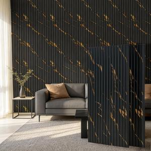 2 Pack 47.2" × 23.6" Wood Slat Acoustic Wall Panels, Black Marble, 2PC
