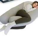 Plufl Hugl Cooling Body Pillow for Adults Made with Memory Foam | U Shaped Maternity Pillows Great for Side Sleepers & Pregnant Women | Washable Cover | Grey