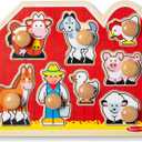 Melissa & Doug Farm Animals Jumbo Knob Puzzle, Wooden Peg Puzzle for Toddlers, Educational Toy for Shape Recognition and Fine Motor Skills, Ages 1+, Bent/Ripped Corner