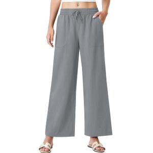 EZRUN Women's Flowy Wide Leg Travel Palazzo Pants with Zip Pocket Grey