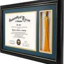 GraduationMall 11x17 Black Wood Diploma Frame with Tassel Holder for 8.5x11 Certificate Document,Real Glass,Navy Blue over Gold Mat
