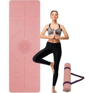 Yoga Mat Non Slip, Anti-Tear 3/16 Thick TPE Yoga Mats for Women and Men, 72"x24" Exercise & Fitness Mat with Carrying Strap, Workout Mats for Yoga, Pilates and Floor Exercise (Pink)