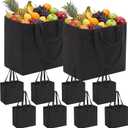 Tallew 8 Pcs Reusable Canvas Grocery Bags XL with with Pockets & Dual Handles (long/Short), Heavy Duty, Foldable, Washable Shopping Tote Bags for Farm Market, Groceries, Beach, and Daily Use