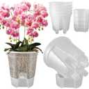 Cdd's Path 5-Pack 6 Inch Self Watering Naked Root Planter Pots with Drainage Holes & Reservoir, Plastic Planters with Air Pipes for Indoor Outdoor PlantsClear