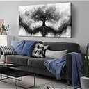 Tree of Life Wall Art Large Artwork Black and White Wall Art Modern Landscape Nature Canvas Prints Decor for Living Room Bedroom Office Ready to Hang 29"x59"