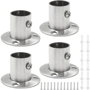 4 Packs 3/4 Inch Closet Rod Holders, Stainless Steel Closet Rod End Supports, Heavy Duty Curtain Pole Sockets Shower Flange Rod Holder, O-Shaped with Screws (Silver)