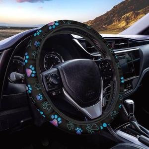 UNICEU Dog Paw Auto Steering Wheel Cover Universal Standard Size 15Inch Soft Breathable Steering Wheel Wrap Non Slip Auto Interior Set for Men Women