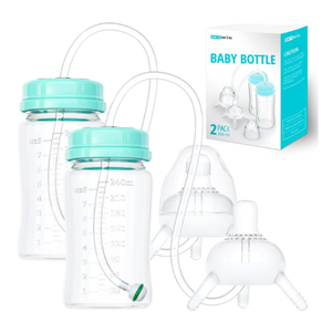 TidyFriend 2 Pk Baby Bottle Anti Colic with Straw 8oz – Built In Nipple Valve & Base Vent Hole for Gas Reduction, Upright Position Hand Free Bottle for 6m-2y Kids [Use Under Caregiver Assisted](Green)