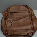 43L Backpack for Women Men - Vegan Leather Backpack Purse Travel Carry-on Bag College Bookbag Work fits 17" Laptop, Brown