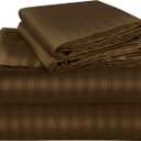ROYALE LINENS 3 Piece Twin Sheets Set - Soft Brushed Microfiber Bedding - 1 Fitted, 1 Flat Sheet, 1 Pillow case - Wrinkle Free & Fade Resistant - Hotel Luxury Bed Sheets (Stripe Chocolate, Twin)