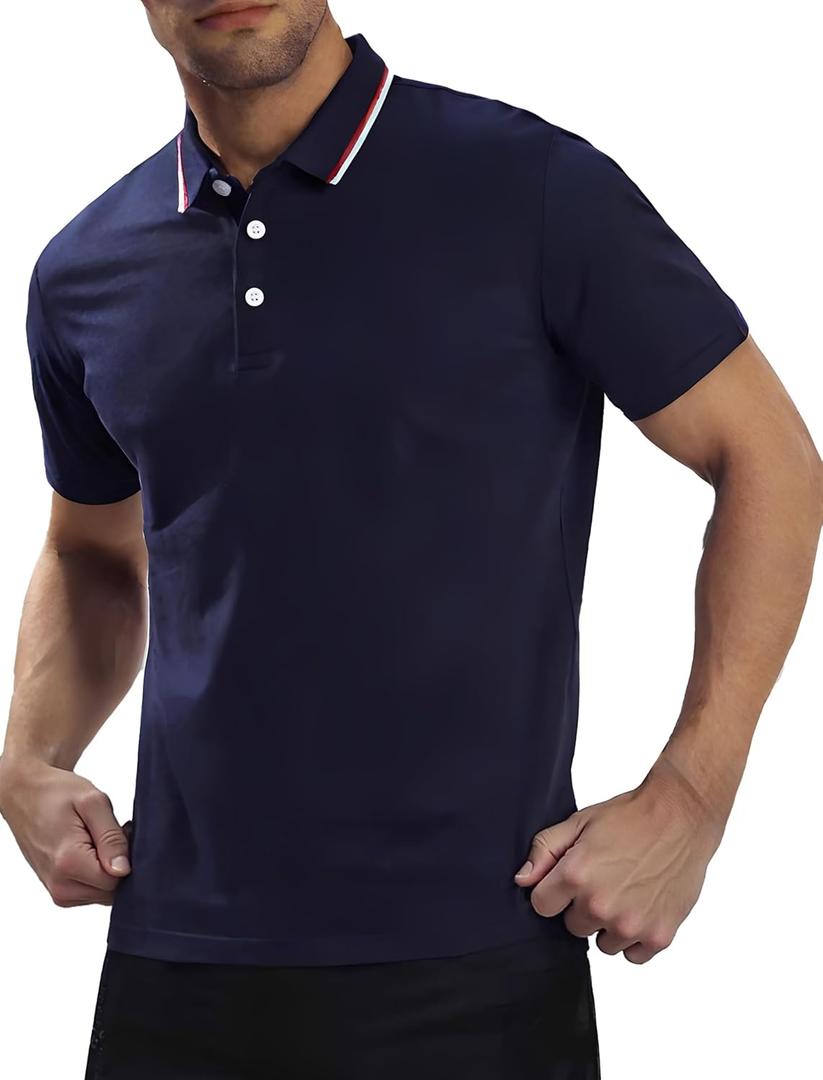 MagnaMan Slim Fit Short Sleeve Polo Shirts for Men - Cotton, Business Casual Stretch Shirt, Breathable Golf & Office Wear (S)