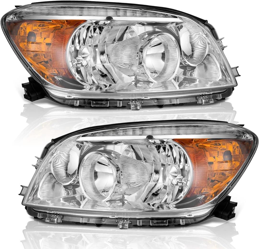 Headlights Compatible with 2006-2008 Toyota RAV4 Headlight Assembly Replacement for 2006 2007 2008 RAV4 Headlamp Pair Set Chrome Housing