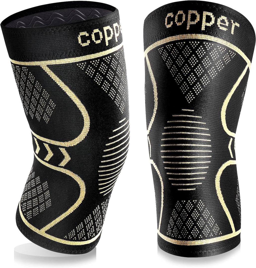 Copper Knee Braces for Women and Men 2 Pack, Knee Compression Sleeve for Knee Pain, Arthritis,ACL, Meniscus Tear, Joint Pain Relief, Knee Support for Running, Working Out, Fitness, Weightlifting-XL